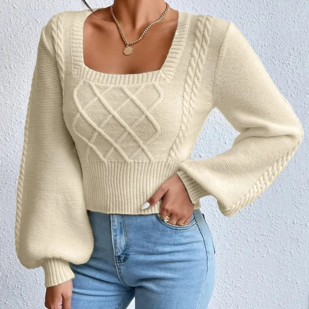 Maelora – Elegante Gebreide Trui met Vierkante Halslijn