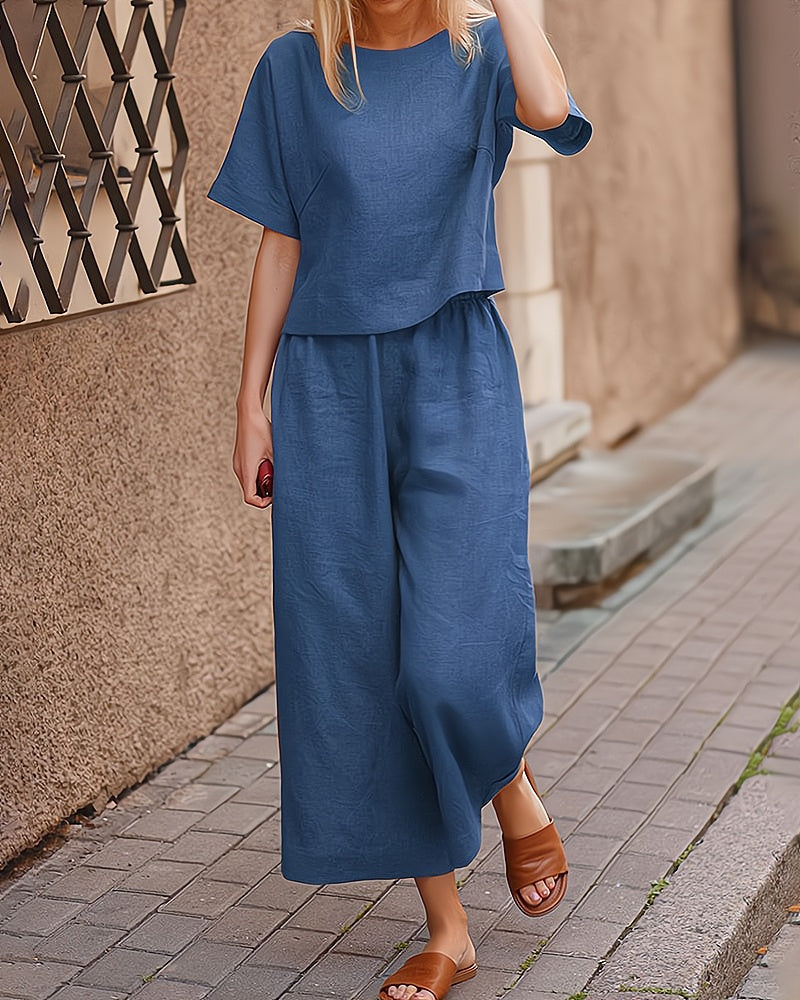 Dames tweedelige loungeset met korte mouwen en lange broek – comfortabel en stijlvol