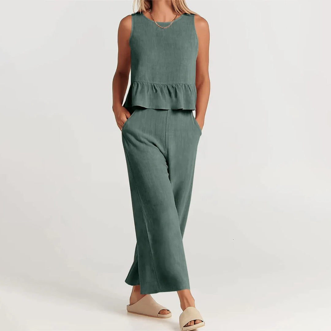Valenora – Zomerse tweedelige set met mouwloos topje en luchtige broek
