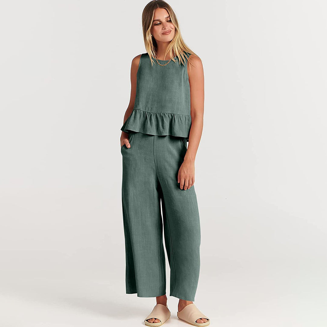 Valenora – Zomerse tweedelige set met mouwloos topje en luchtige broek