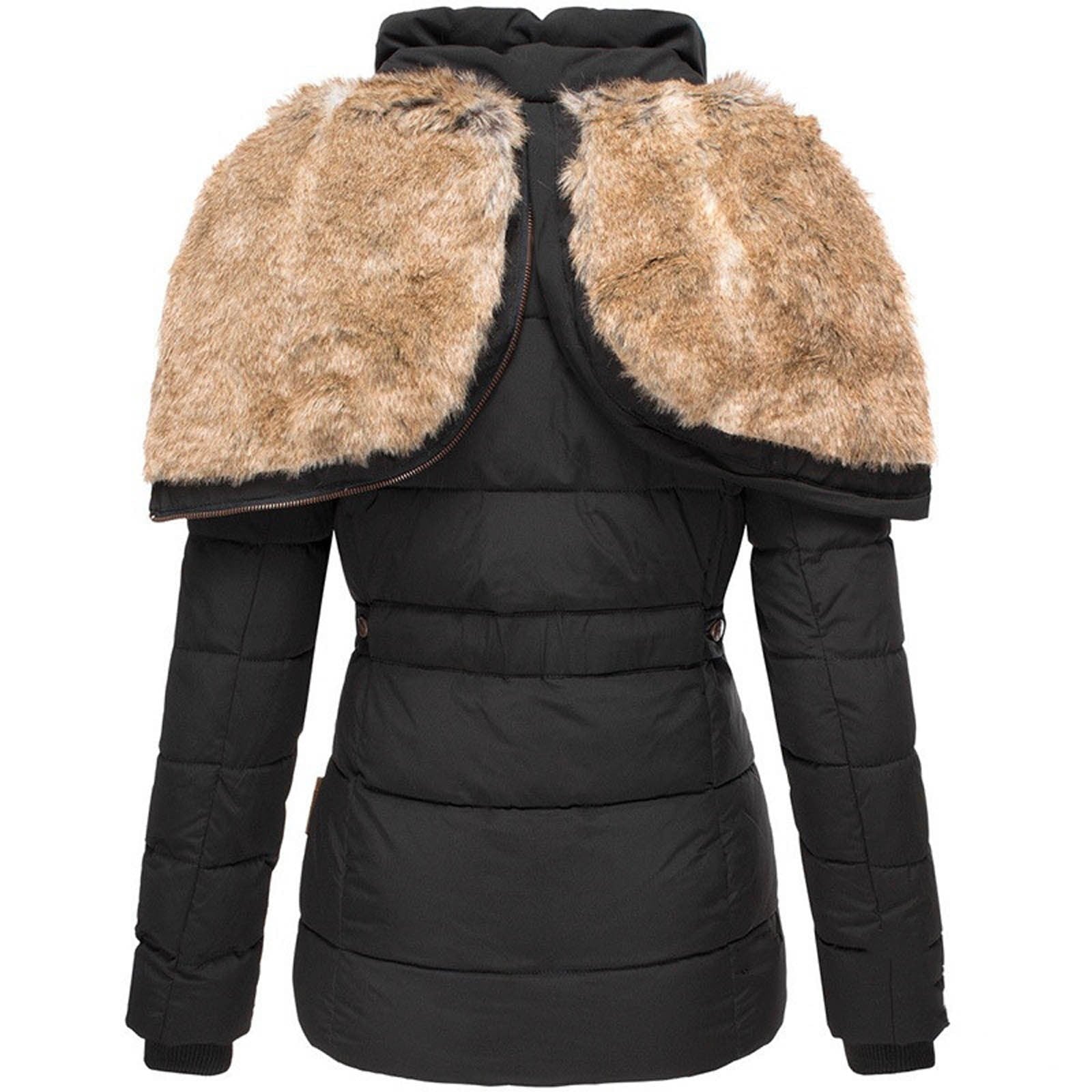 Celeste – Elegante Gewatteerde Winterjas met Afneembare Bontkraag