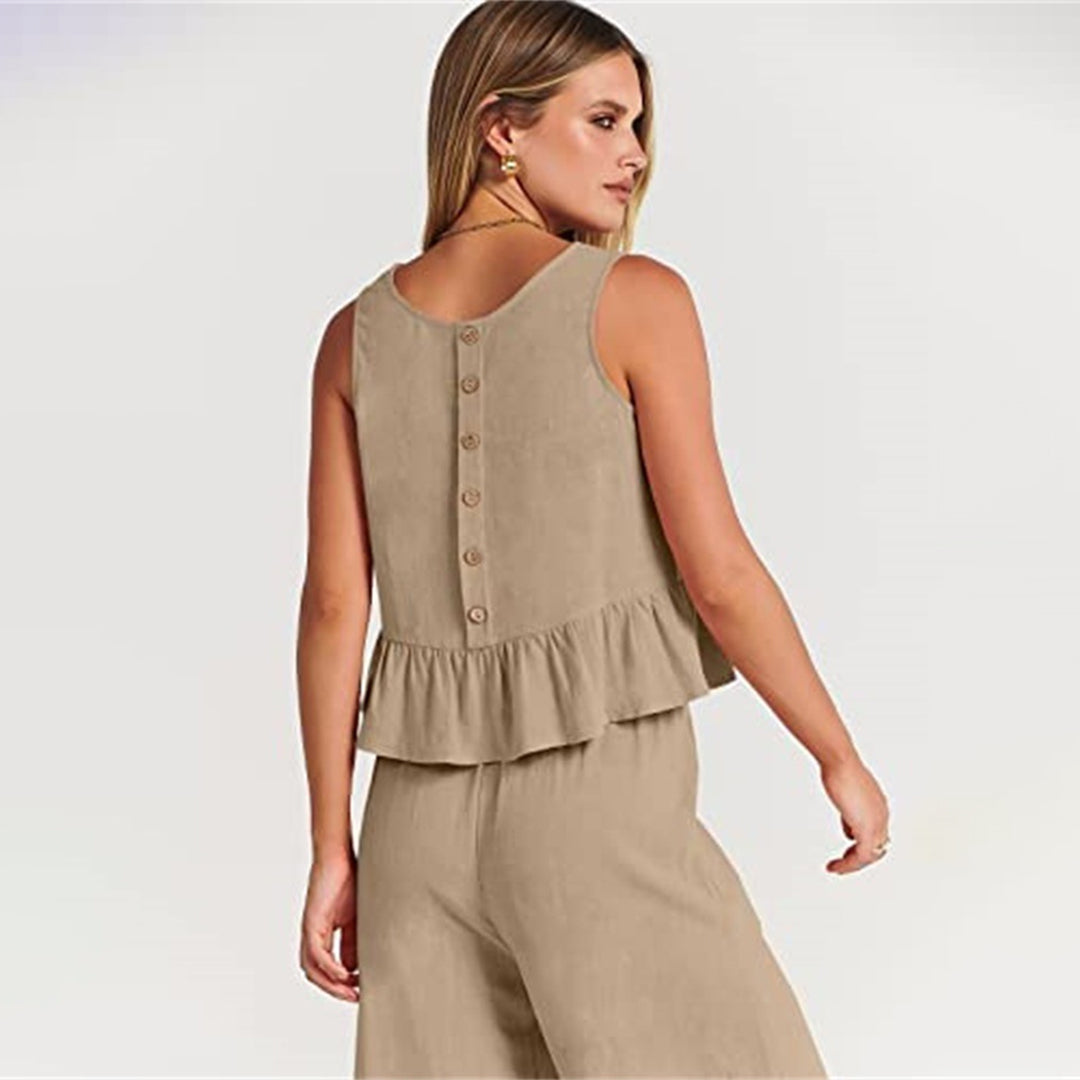 Valenora – Zomerse tweedelige set met mouwloos topje en luchtige broek