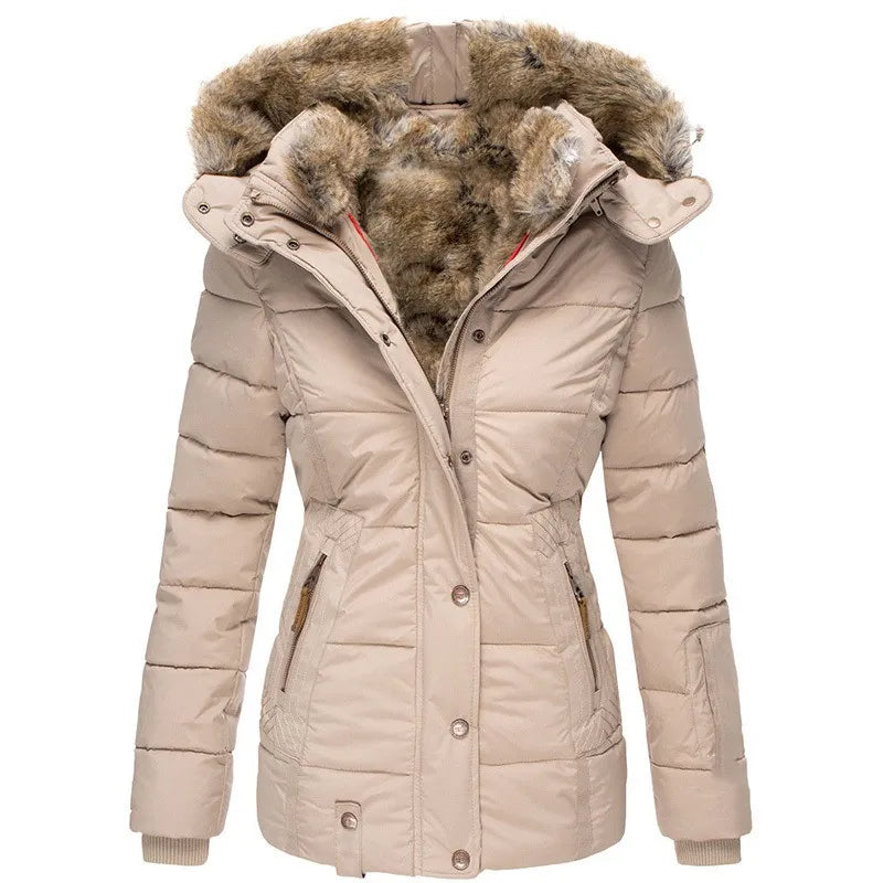 Celeste – Elegante Gewatteerde Winterjas met Afneembare Bontkraag