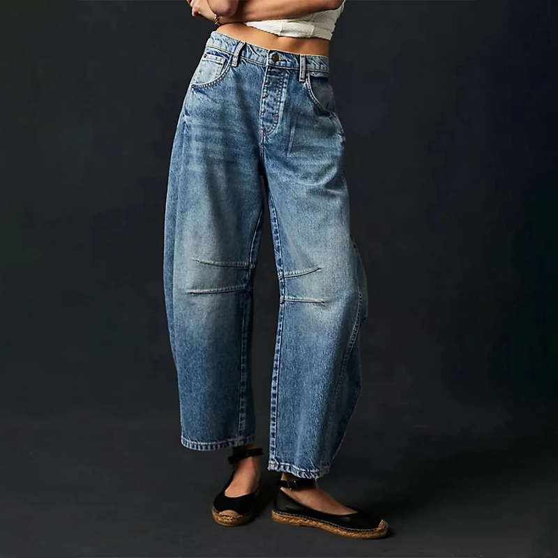 Dames balloon broek met wijde pijpen en stretch – lage taille