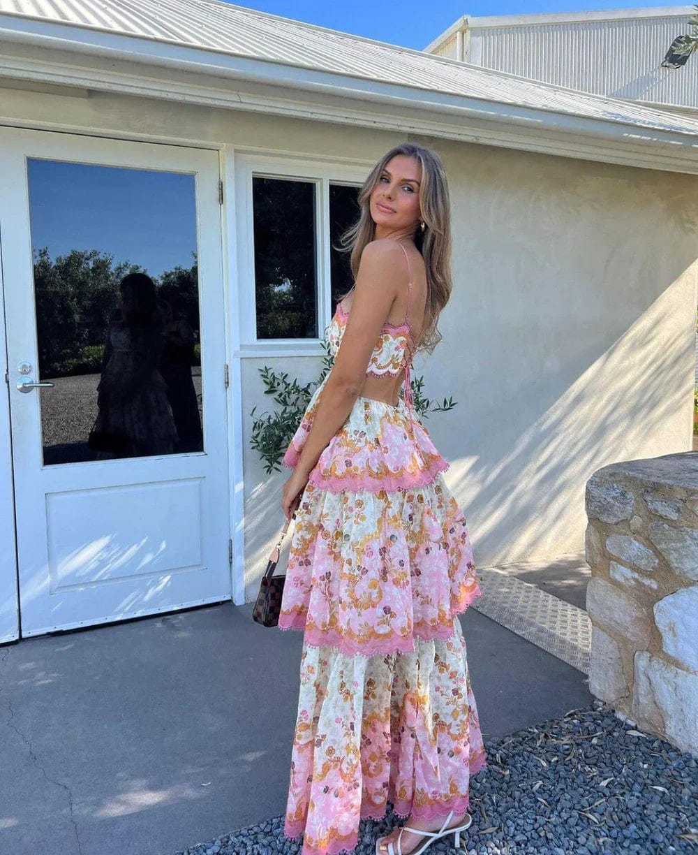 Luchtige dames maxi-jurk met ruches en borduursels – elegant en zomers