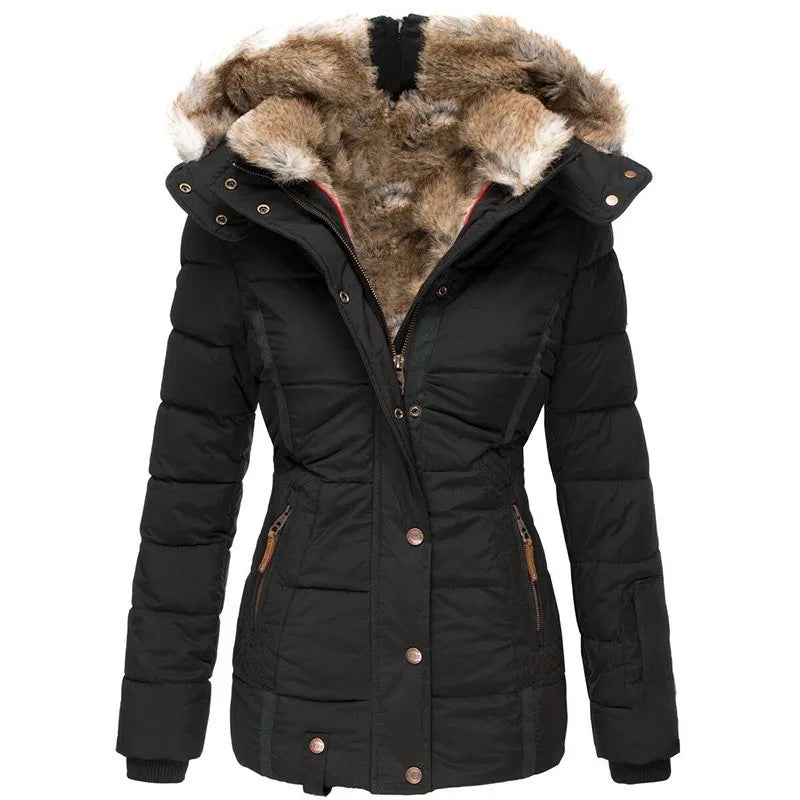 Celeste – Elegante Gewatteerde Winterjas met Afneembare Bontkraag