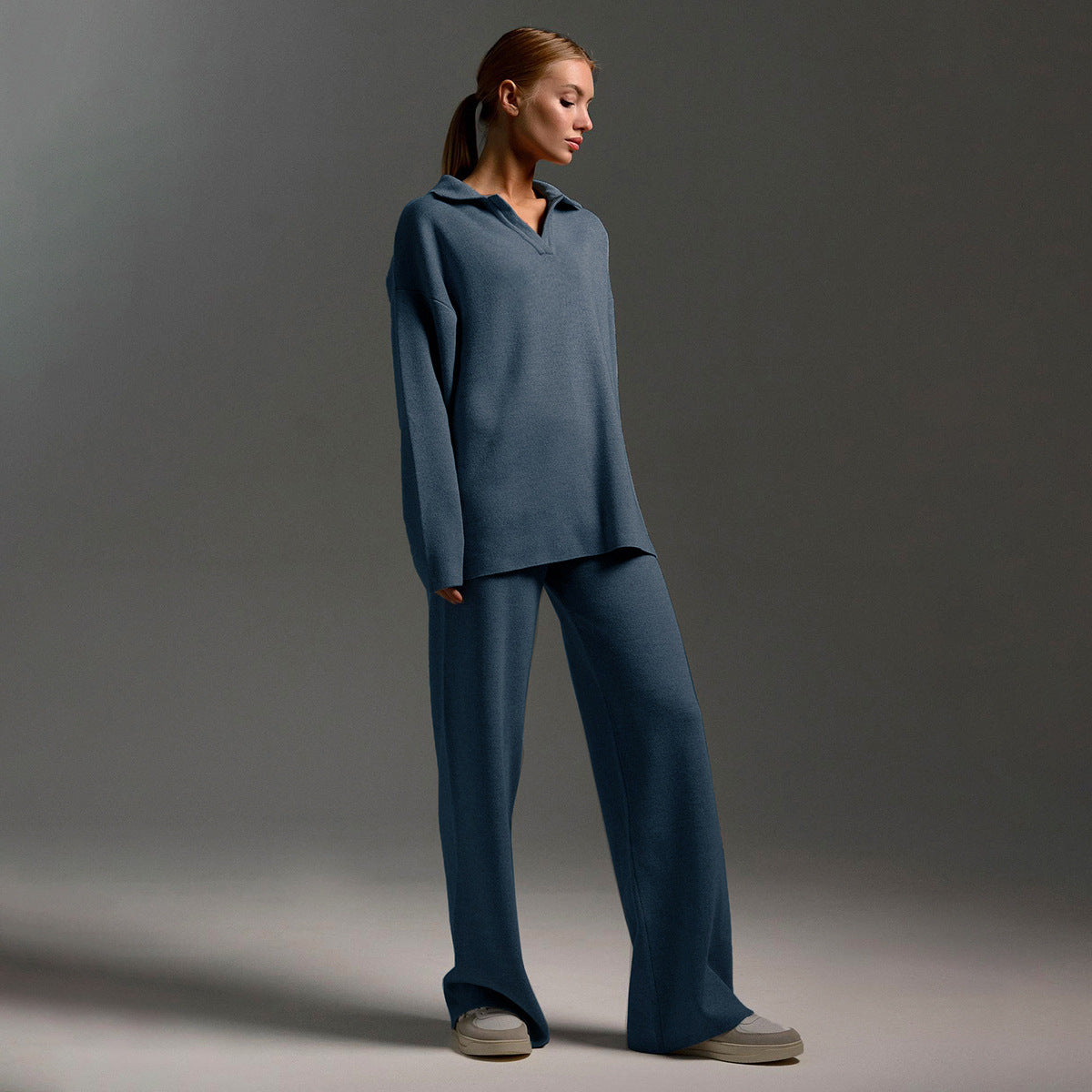 Naline – Gebreide Loungewear Set met Oversized Trui en Wijde Broek