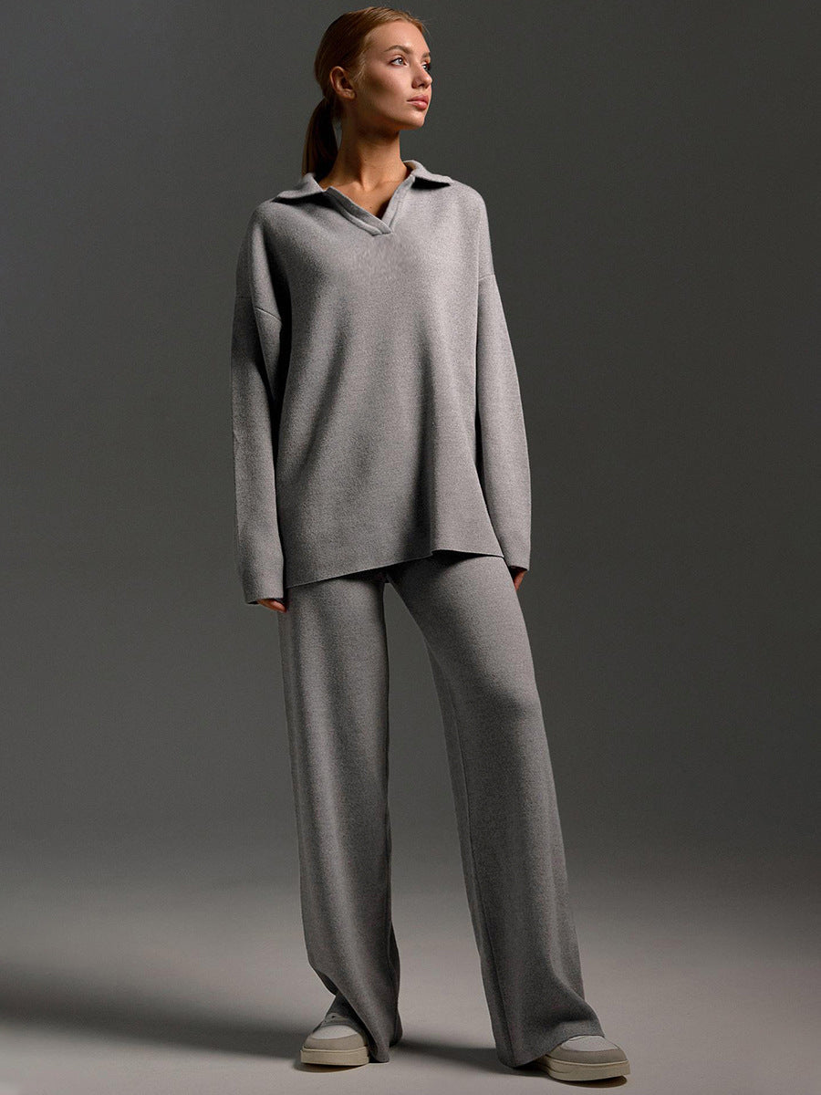 Naline – Gebreide Loungewear Set met Oversized Trui en Wijde Broek