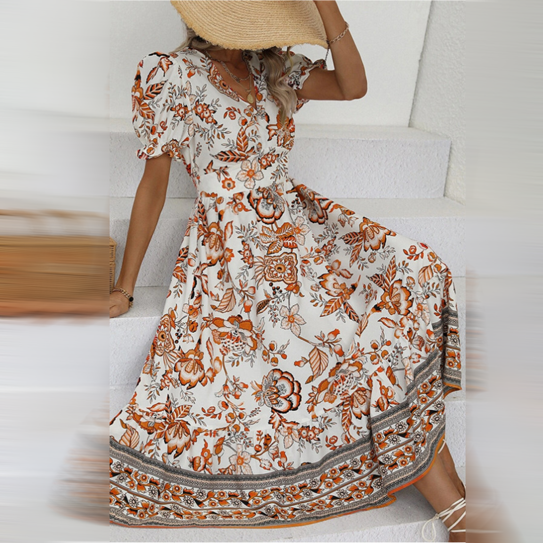 Floravienne – Elegante zomerjurk met bloemenprint en V-hals voor dames