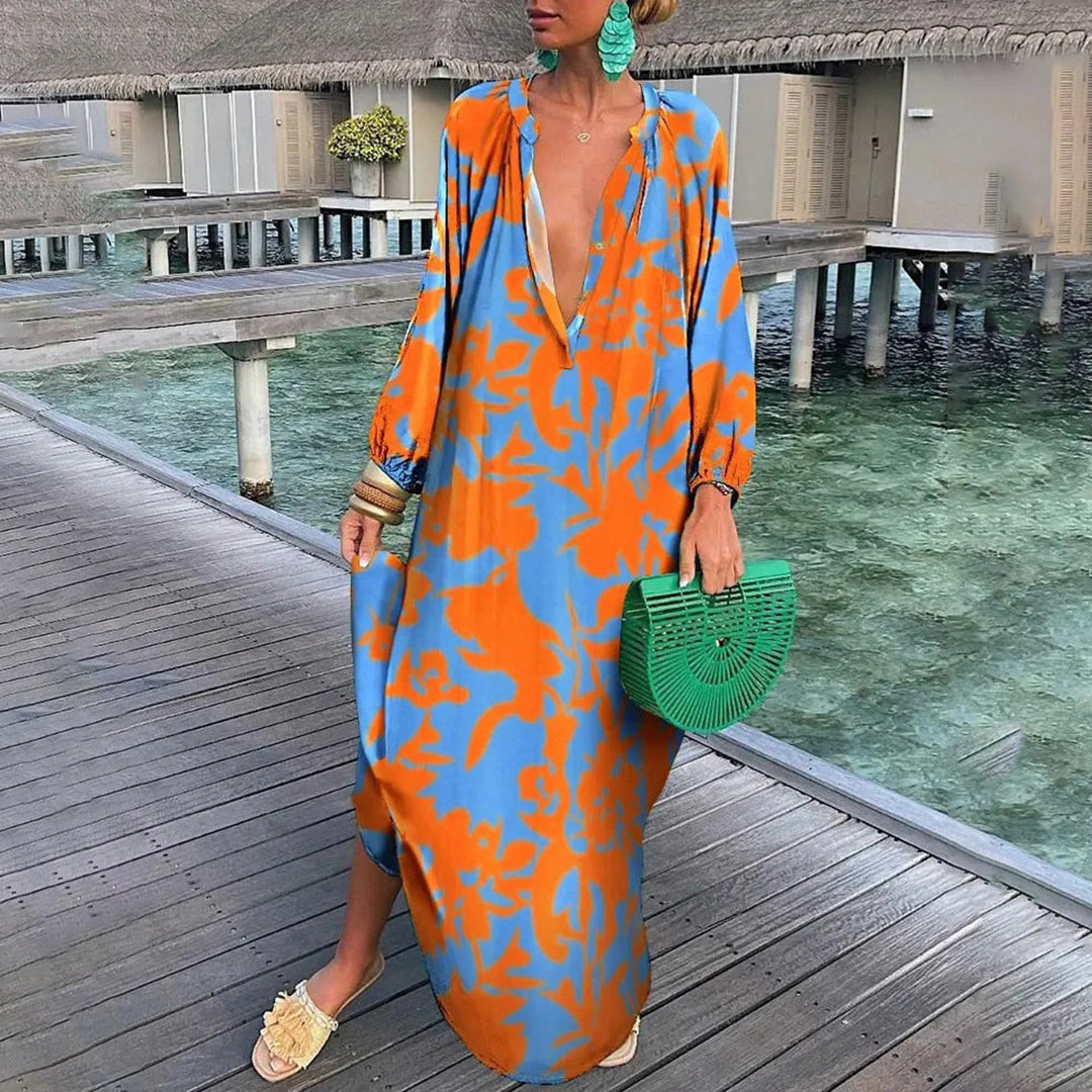 Iselora – Luchtige boho zomerjurk met lange mouwen en ontspannen charme