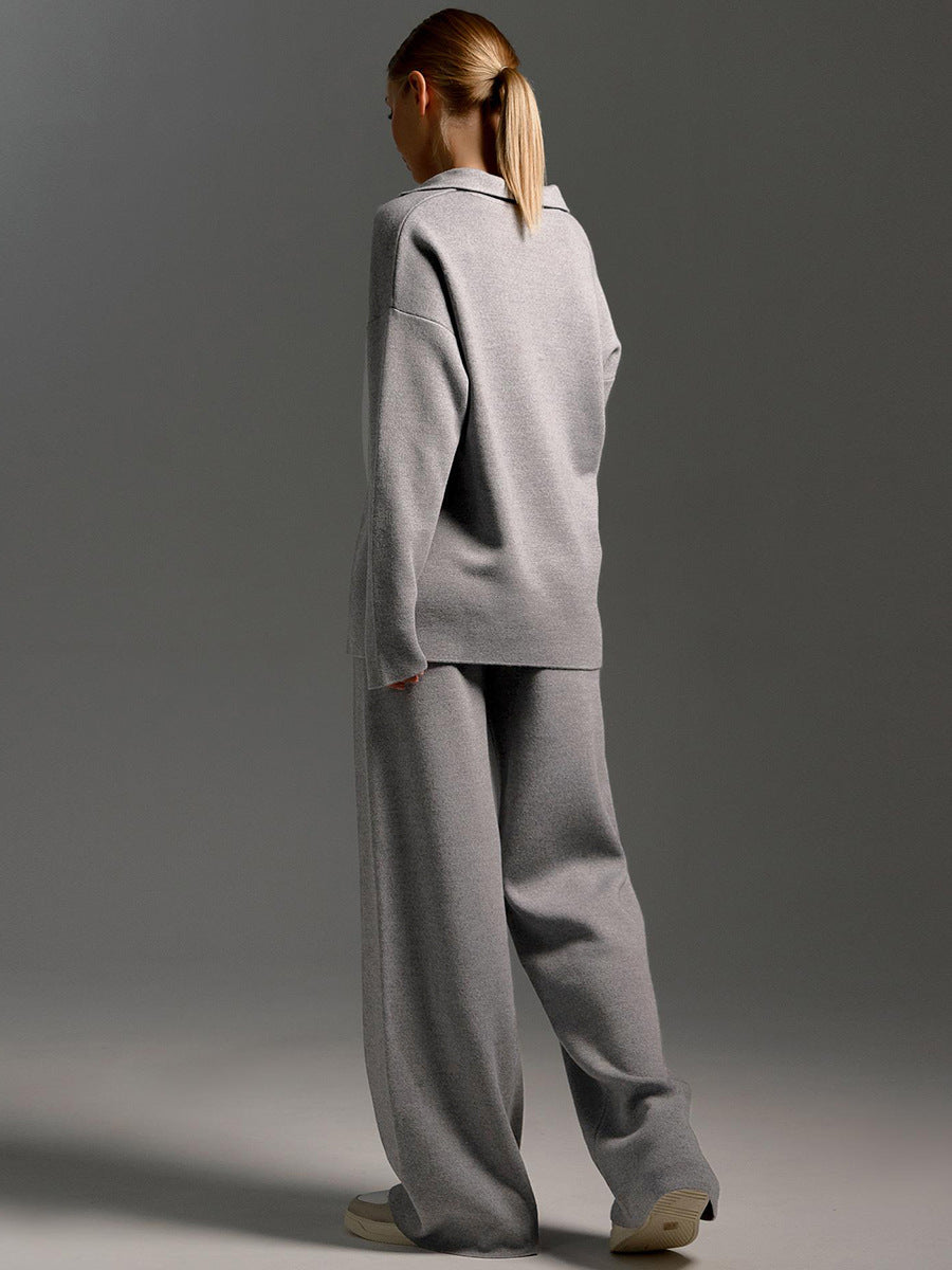 Naline – Gebreide Loungewear Set met Oversized Trui en Wijde Broek