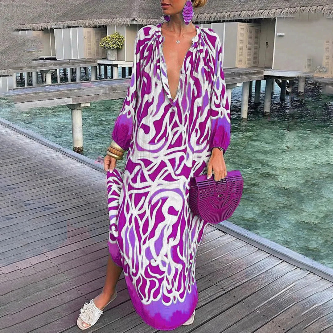 Iselora – Luchtige boho zomerjurk met lange mouwen en ontspannen charme