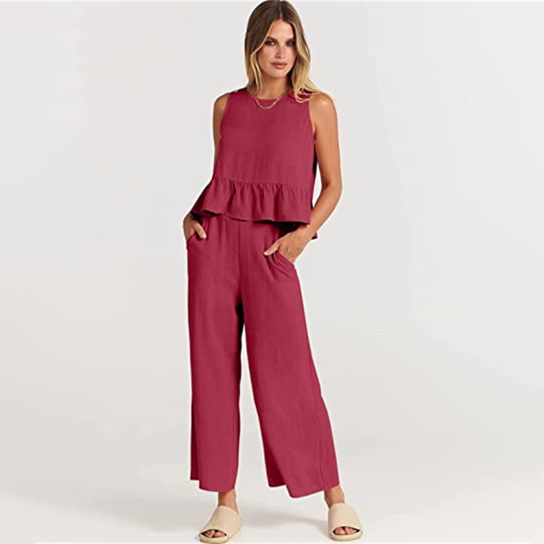 Valenora – Zomerse tweedelige set met mouwloos topje en luchtige broek
