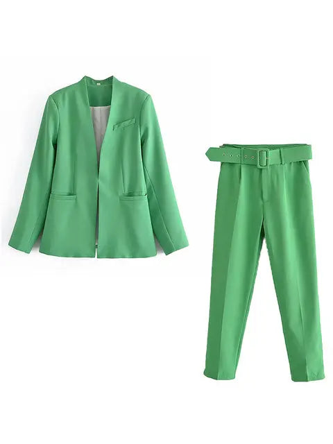 Selvara – Dames Tweedelige Business Set met Blazer & Slim-Fit Broek