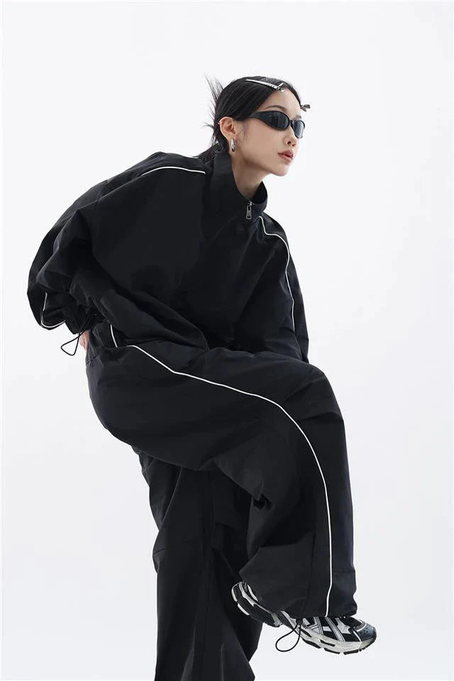 Ravena Set – Zwart Oversized Trainingspak met Moderne Pasvorm