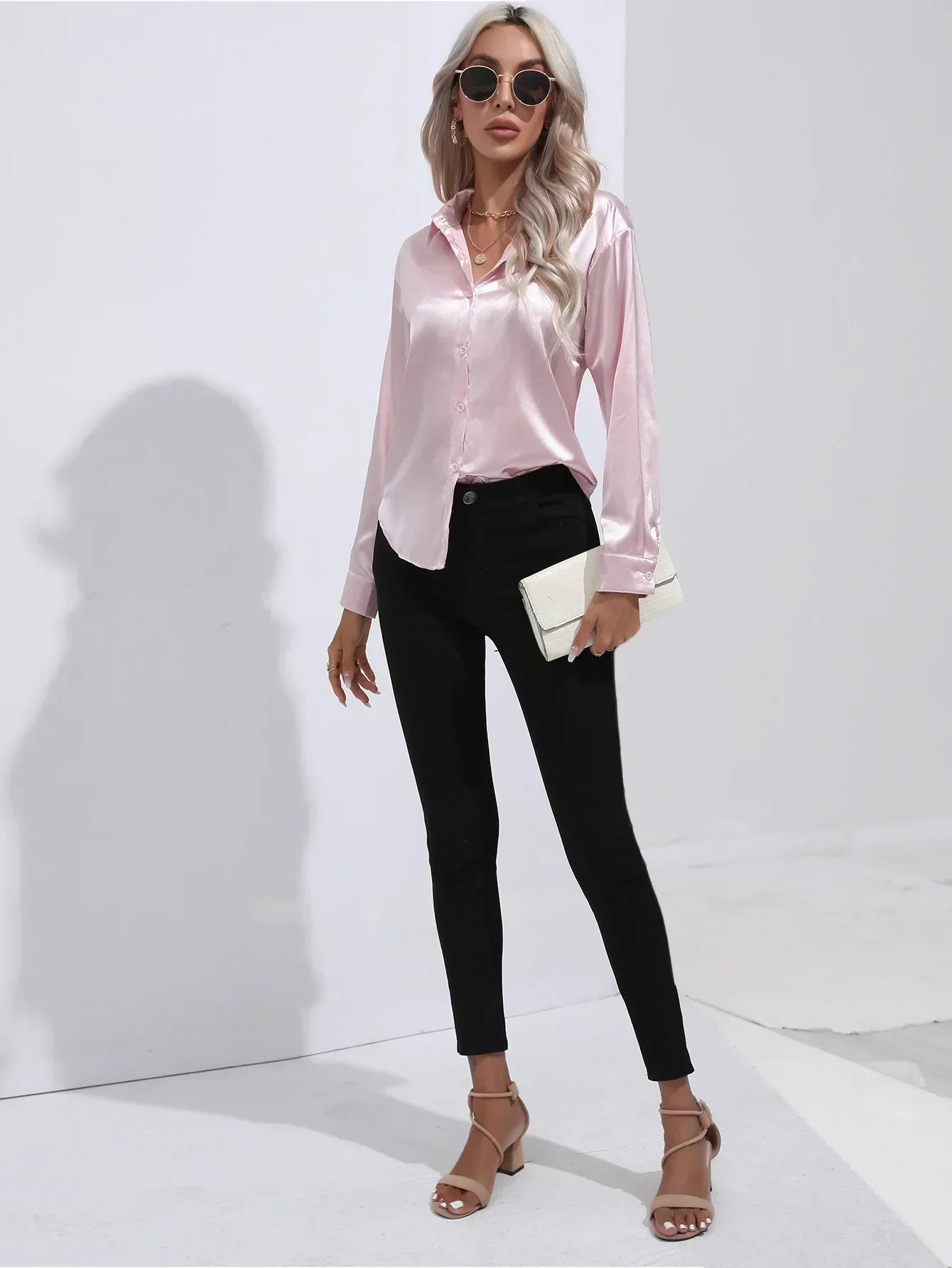 Serenya – Satijnen Blouse met Lange Mouwen, Elegant & Tijdloos voor Kantoor en Events