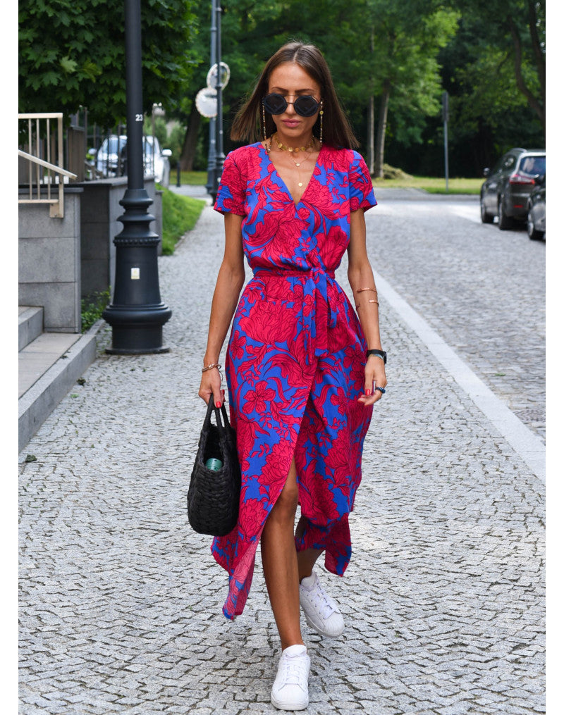 Floravienne – Zomerse bloemenjurk met diepe V-hals en hoge split