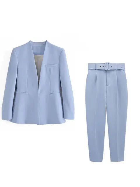 Selvara – Dames Tweedelige Business Set met Blazer & Slim-Fit Broek