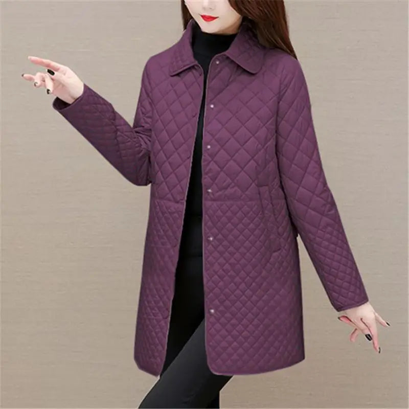 Camille Quilted Coat – gewatteerde damesjas met ruitmotief en tijdloze elegantie