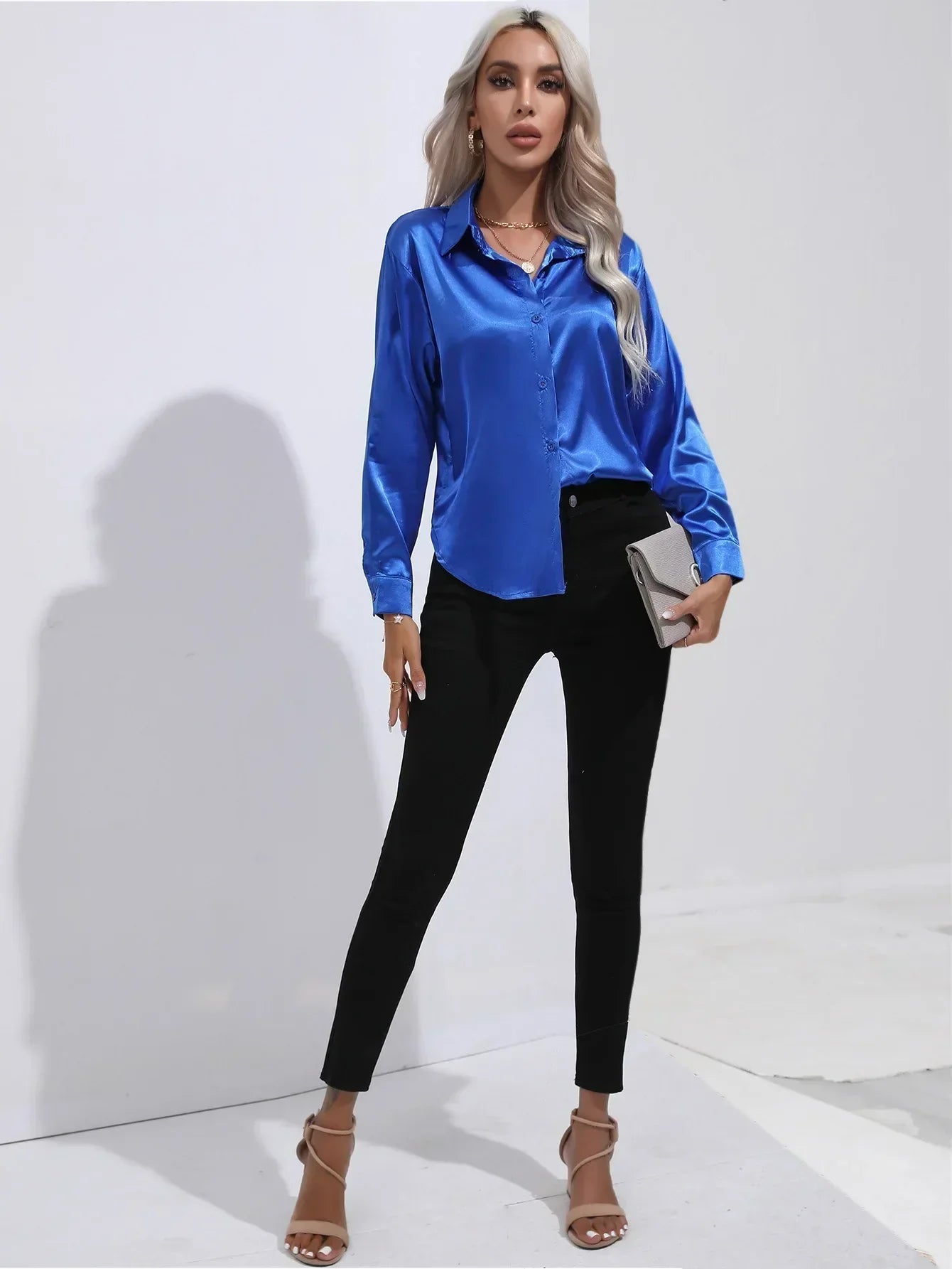 Serenya – Satijnen Blouse met Lange Mouwen, Elegant & Tijdloos voor Kantoor en Events