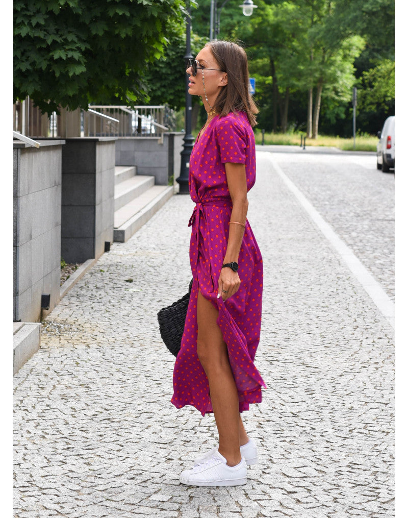Floravienne – Zomerse bloemenjurk met diepe V-hals en hoge split