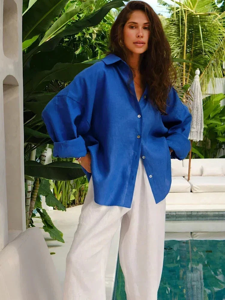 Elayna – Oversized Damesblouse met Klassieke Kraag en Lichte Fit