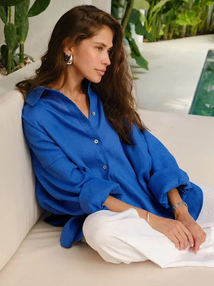 Elayna – Oversized Damesblouse met Klassieke Kraag en Lichte Fit