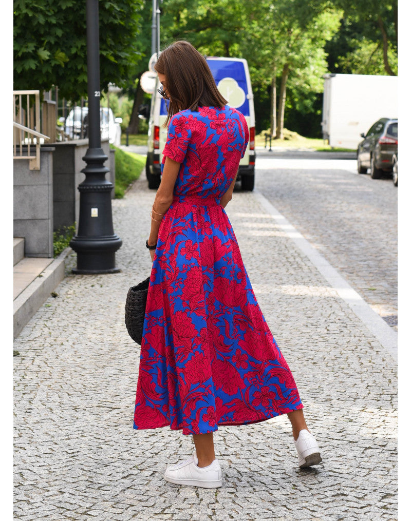 Floravienne – Zomerse bloemenjurk met diepe V-hals en hoge split