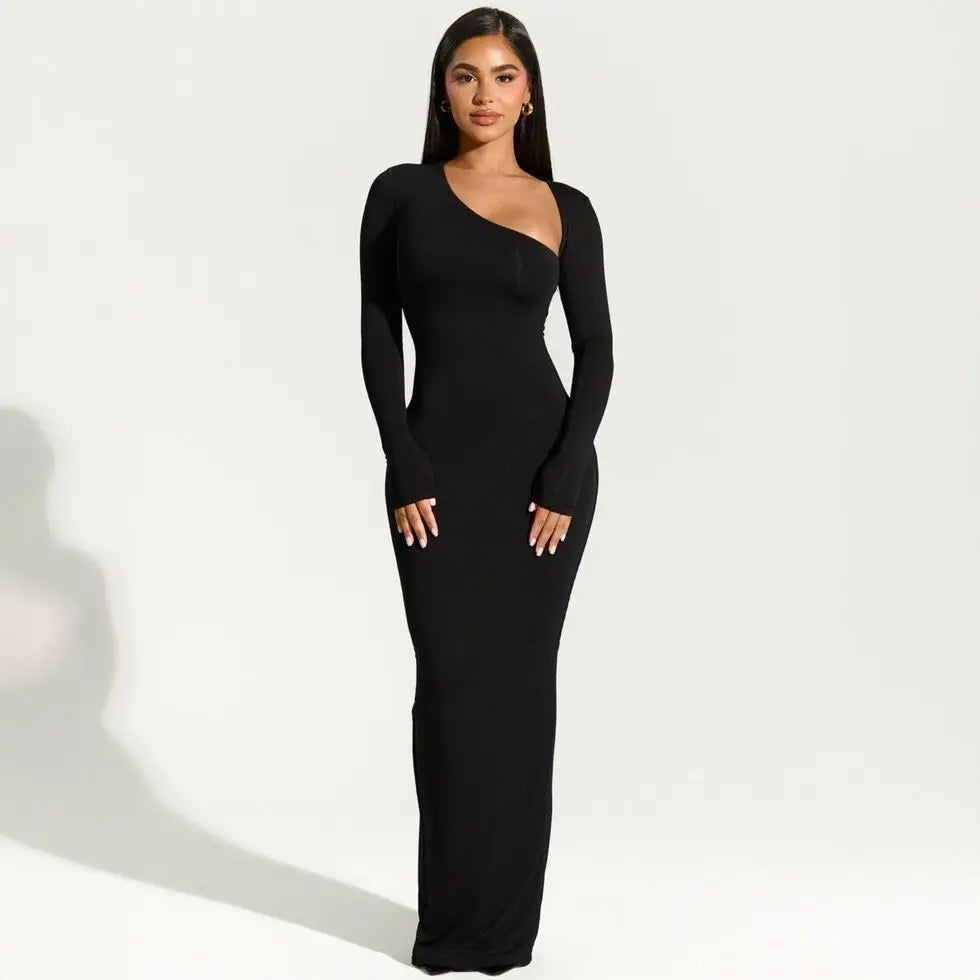 Valenne Zwarte One-Shoulder Avondjurk – Tijdloos, Elegant en Verfijnd