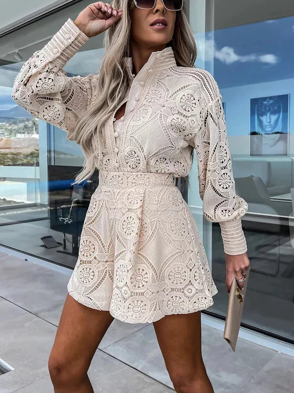 Serenna – Tweedelige boho set met opengewerkte details en moeiteloze zomerse flair
