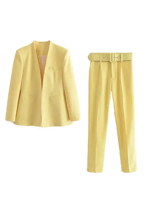 Selvara – Dames Tweedelige Business Set met Blazer & Slim-Fit Broek