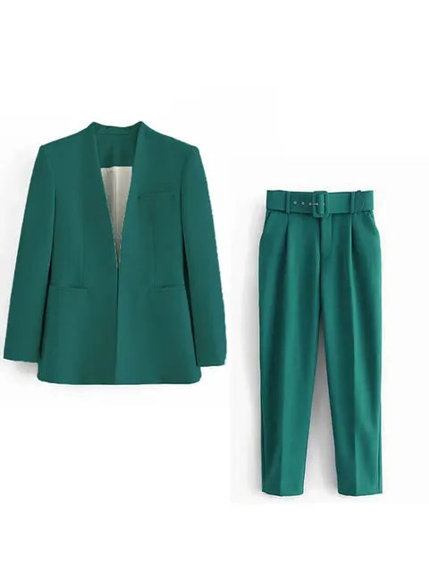 Selvara – Dames Tweedelige Business Set met Blazer & Slim-Fit Broek