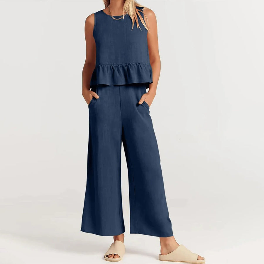 Valenora – Zomerse tweedelige set met mouwloos topje en luchtige broek