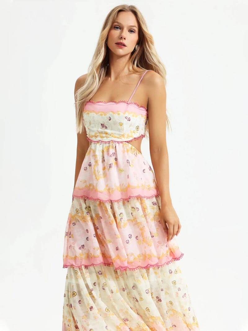 Luchtige dames maxi-jurk met ruches en borduursels – elegant en zomers