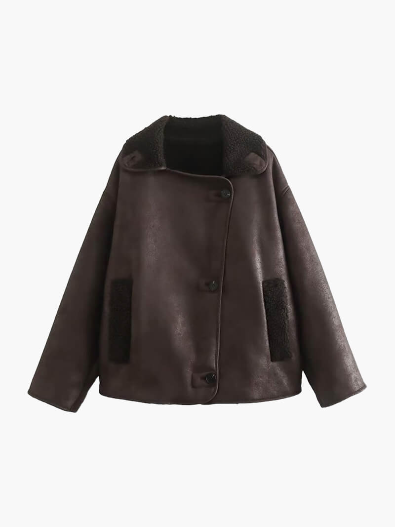 Maren Kunstleer-Fleece Jack – Tijdloze Warmte met een Stoere Touch