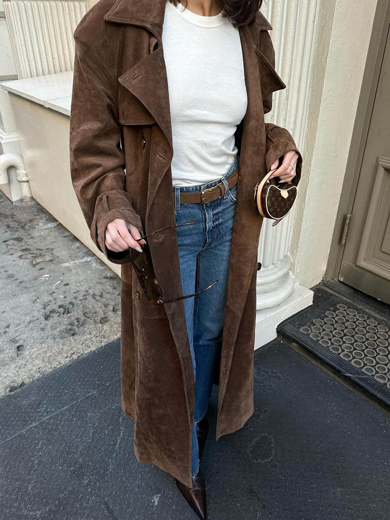 Amelise Vegan Suede Trench – Tijdloze Luxe in een Duurzame Vorm