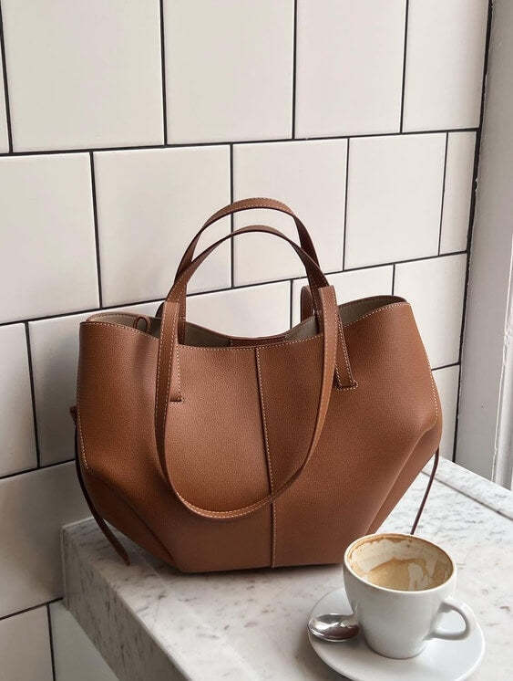 Marisella - Retro Leren Tote Bag voor Dames met Schouderriem en Ruime Opbergruimte