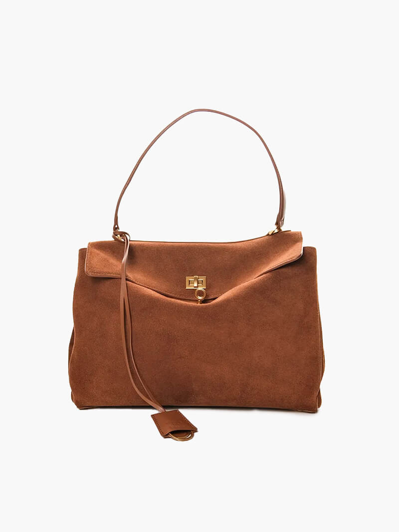 Saphira – Stijlvolle Vegan Suède Handtas met Gouden Details