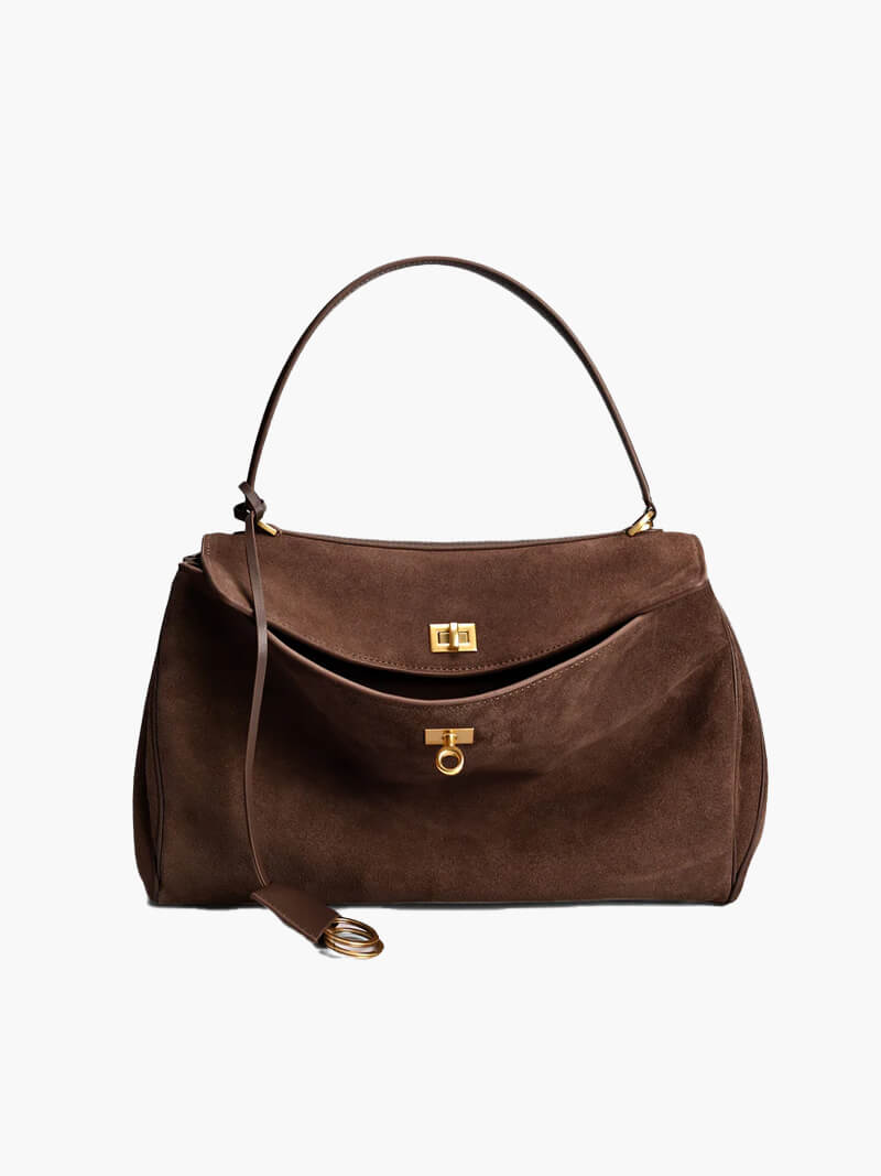 Saphira – Stijlvolle Vegan Suède Handtas met Gouden Details
