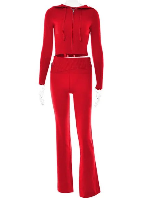 Meliora Trendy Trainingspak met Crop Top en Flared Broek – Stijlvol, Comfortabel en Vrouwelijk