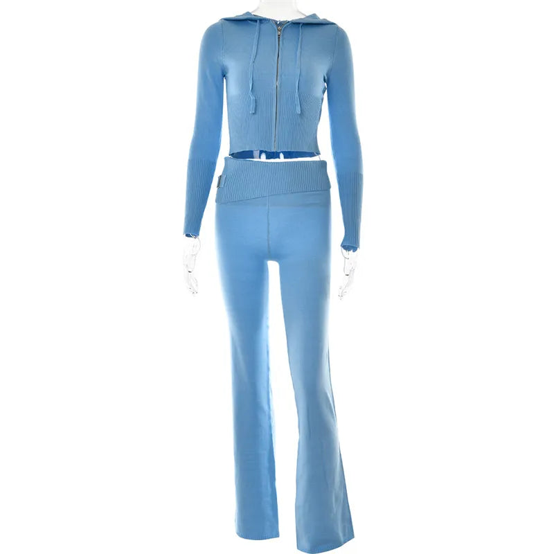 Meliora Trendy Trainingspak met Crop Top en Flared Broek – Stijlvol, Comfortabel en Vrouwelijk