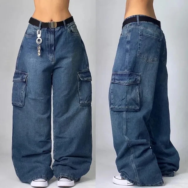 Seliora – Baggy Denim Cargo Jeans met Stoere Streetwear Look