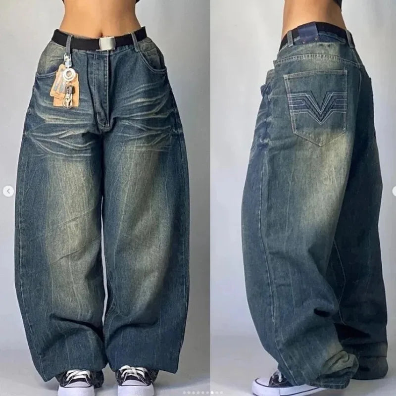 Seliora – Baggy Denim Cargo Jeans met Stoere Streetwear Look