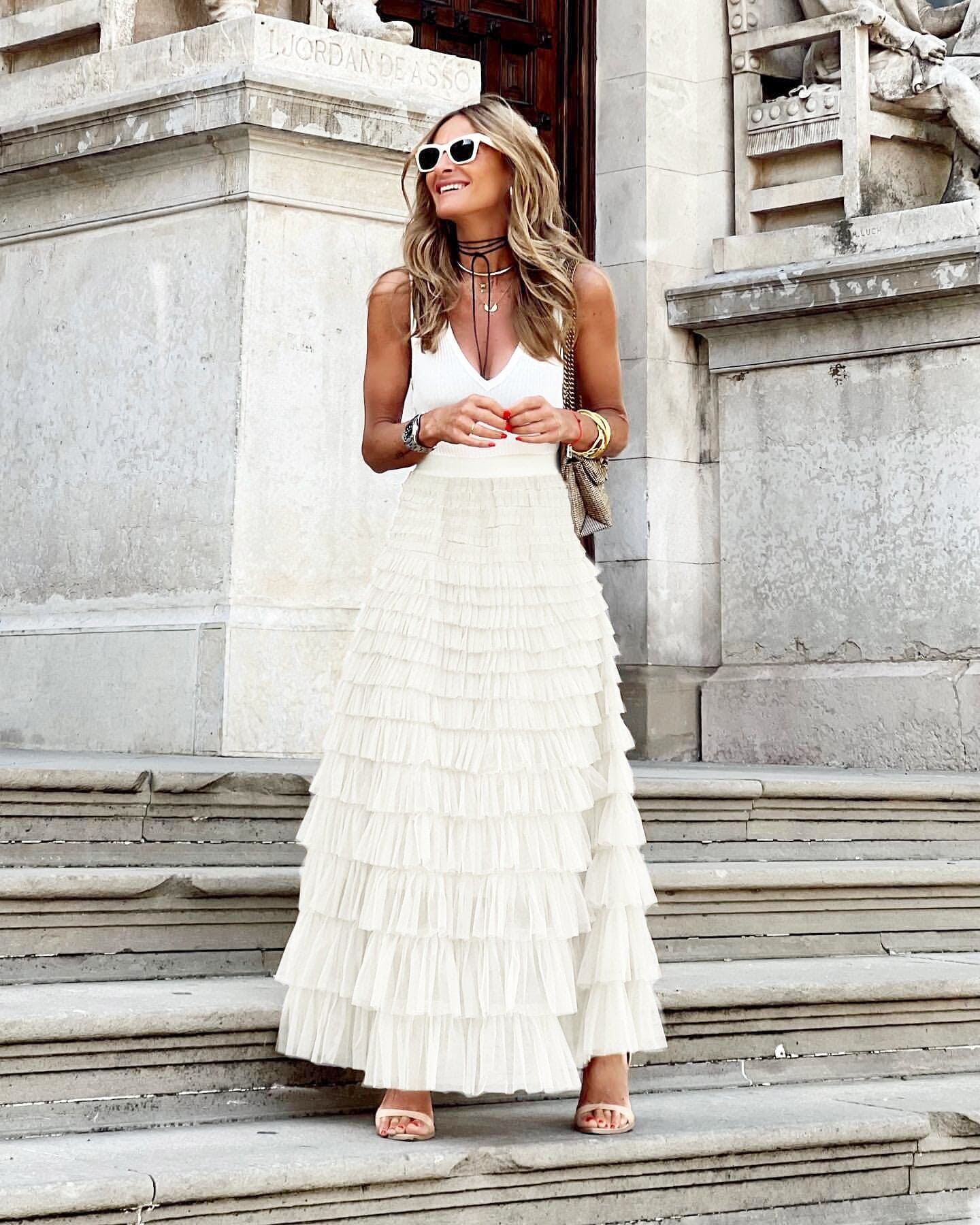 Dames tule maxi rok met elastische tailleband – elegant en veelzijdig
