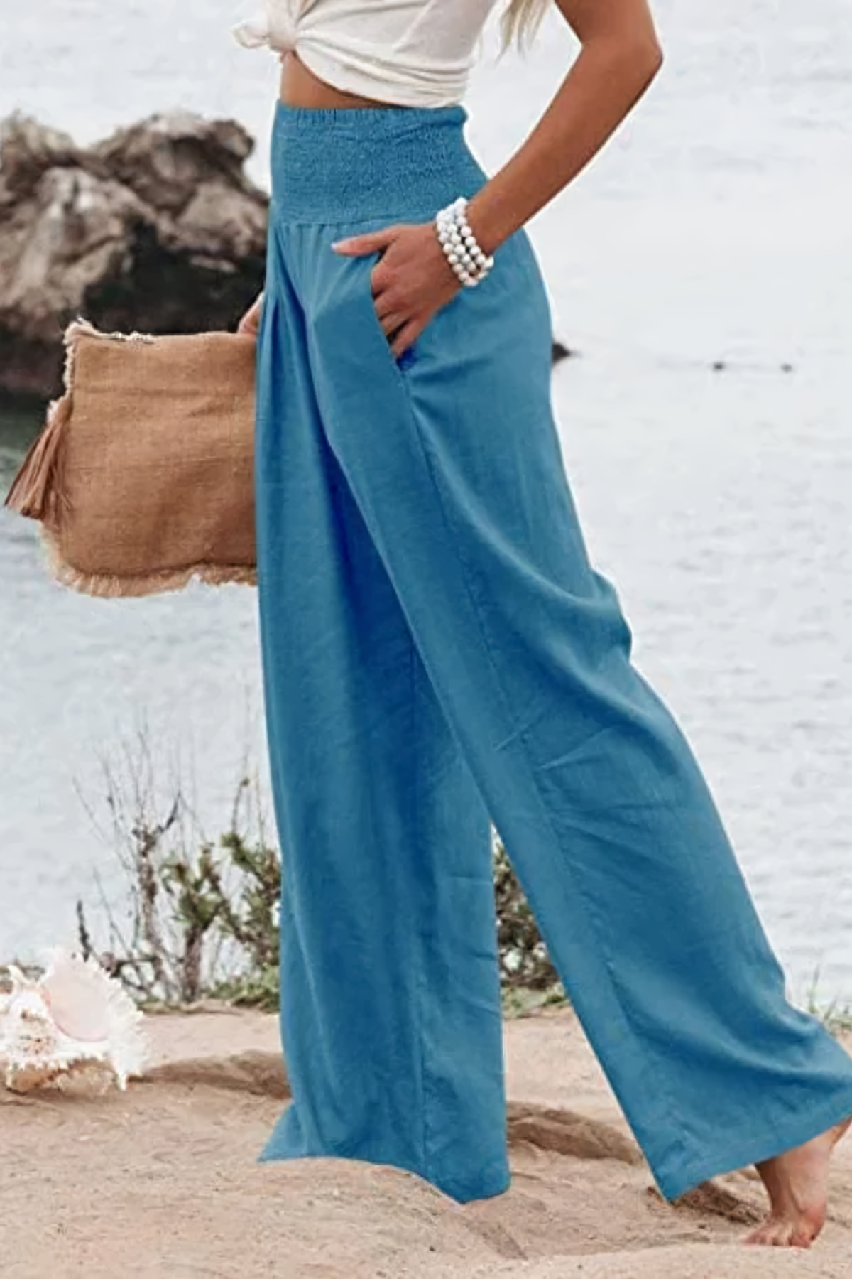 Lunaria - Comfortabele Hoge Taille Linnen Broek voor de Zomer met Ademend Design