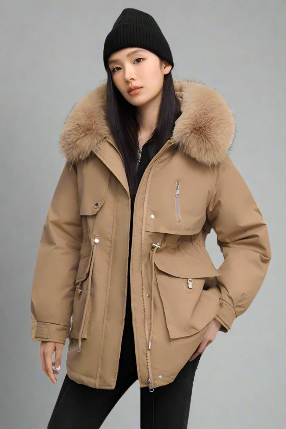 Coralia Parka – Luxe Fleece-Gevoerde Winterjas met Elegante Kraag
