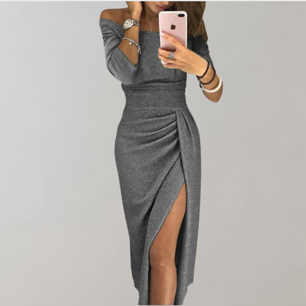 Selena Gown – Elegante glitterjurk met lange snit en luxe details