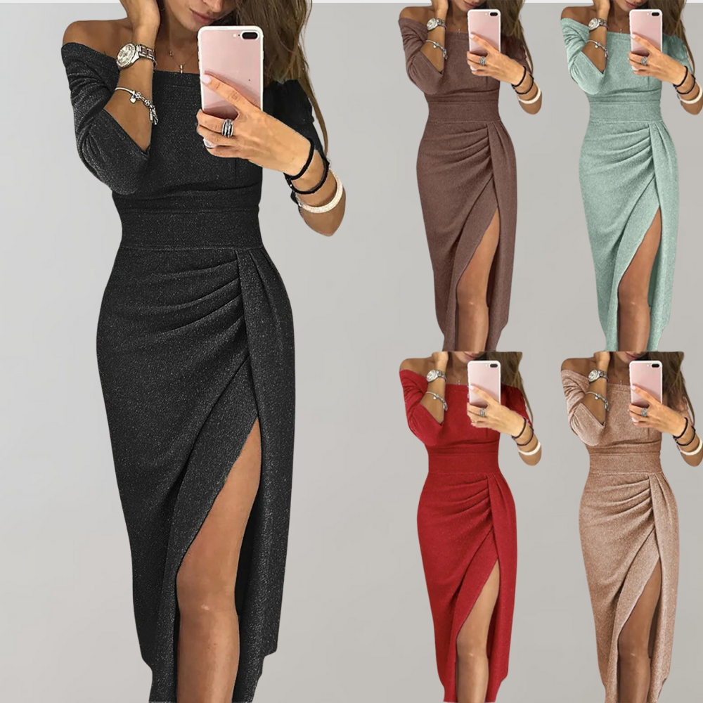 Selena Gown – Elegante glitterjurk met lange snit en luxe details