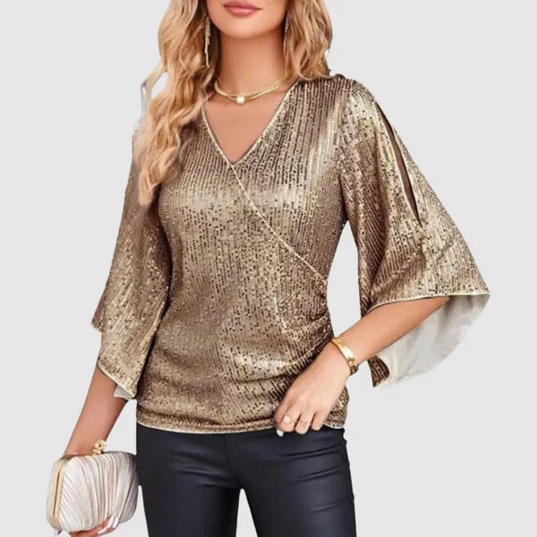 Lyra - Sprankelende Top met Glitteraccenten voor Feestelijke Evenementen.
