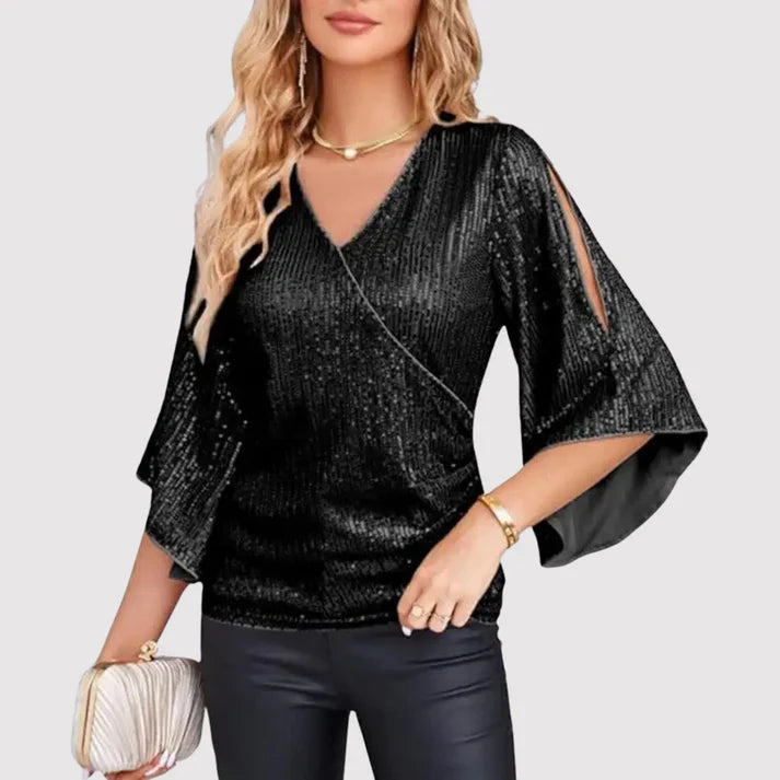 Lyra - Sprankelende Top met Glitteraccenten voor Feestelijke Evenementen.